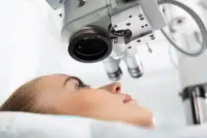 Woman getting her eye examined
