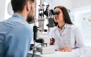 Doctor conducting an eye exam