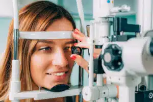 close up of a female patient examined by an optometrist